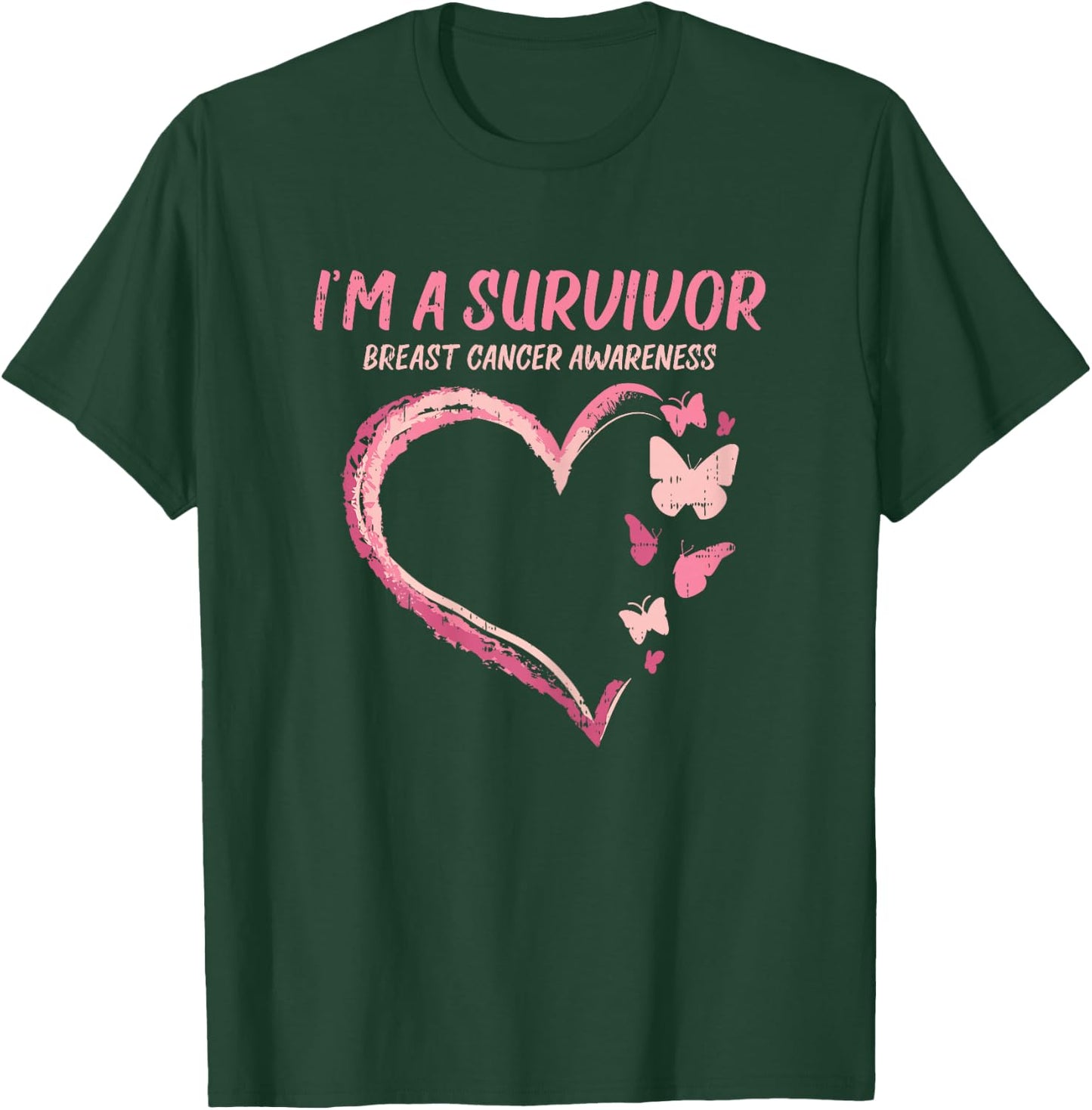 Survivor Heart Butterfly Breast Cancer Aware Support Gift T-Shirt - T-Shirt | Forest