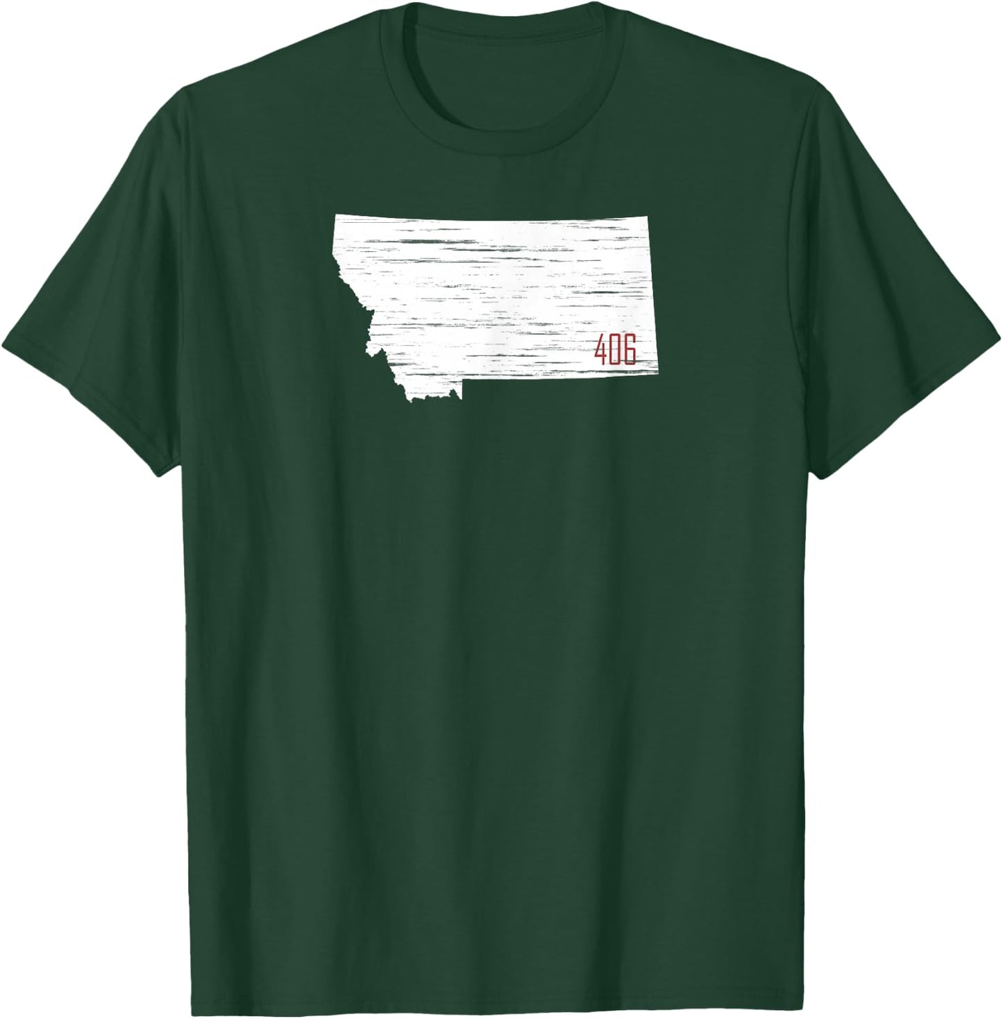White State of Montana Distressed with 406 MT Area Code T-Shirt - T-Shirt | Forest