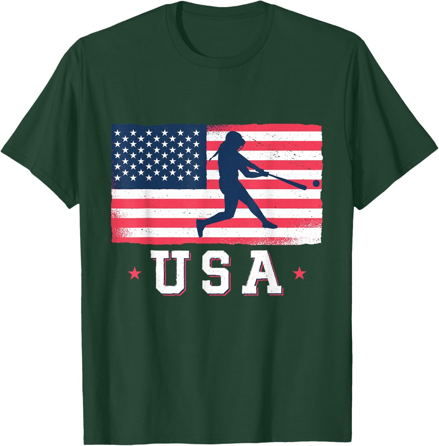 USA Flag Team Softball 4th of July T-Shirt - T-Shirt | Forest
