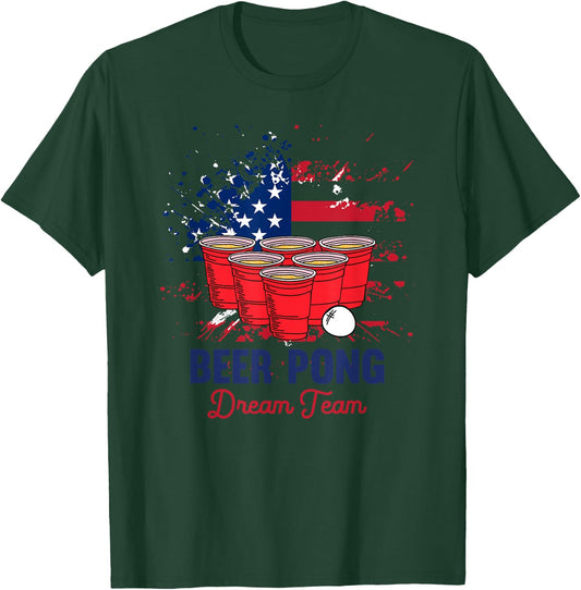 Beer Pong USA Flag Team | Patriotic Drinking Game Gift T-Shirt - T-Shirt | Forest
