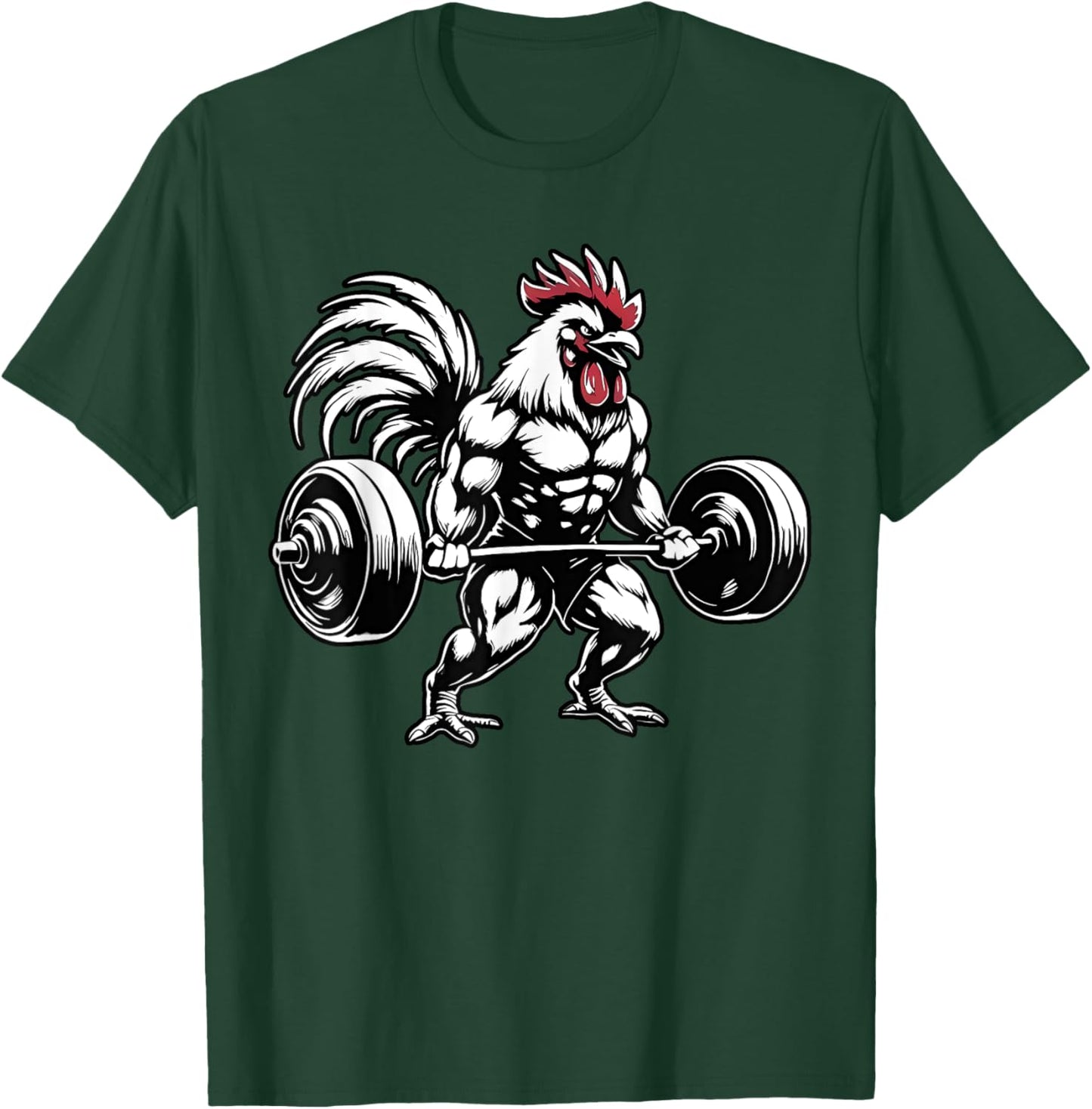 Vintage Rooster Weightlifting Bodybuilder Muscle Fitness T-Shirt - T-Shirt | Forest