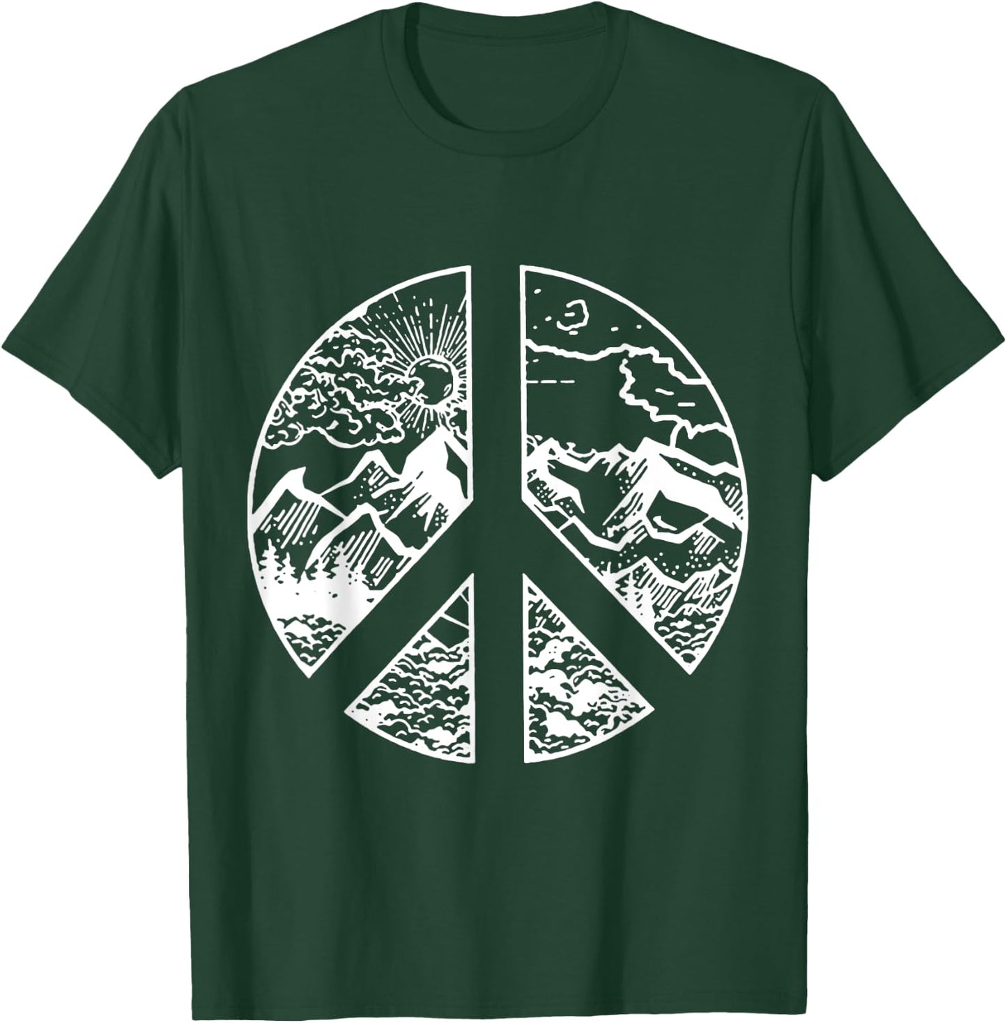 Nature Peace Outdoor Adventures Mountain Peace Sign Hippie T-Shirt - T-Shirt | Forest