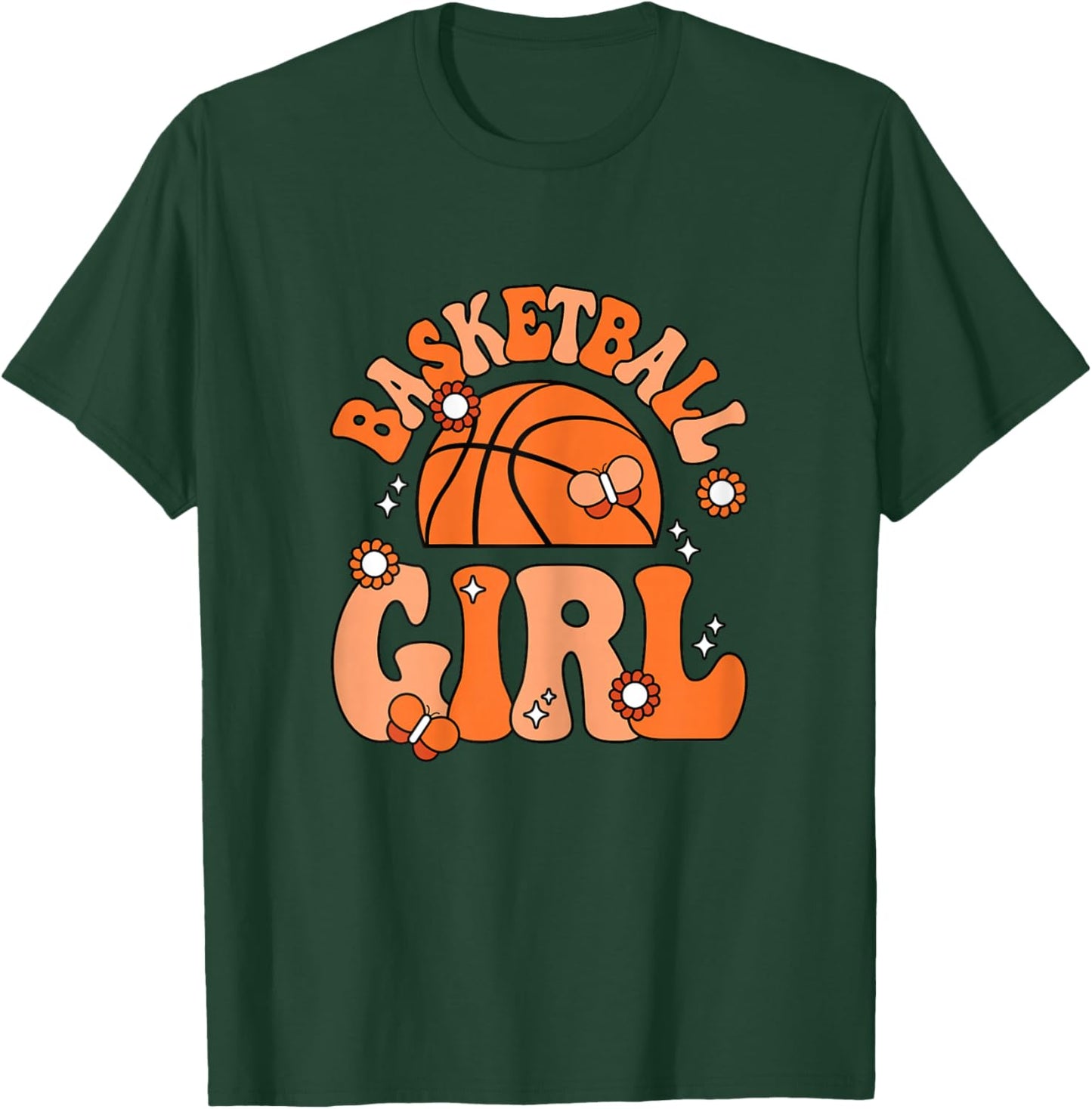 Basketball Girl Cute Groovy Basketball Lover Women Girls T-Shirt - T-Shirt | Forest