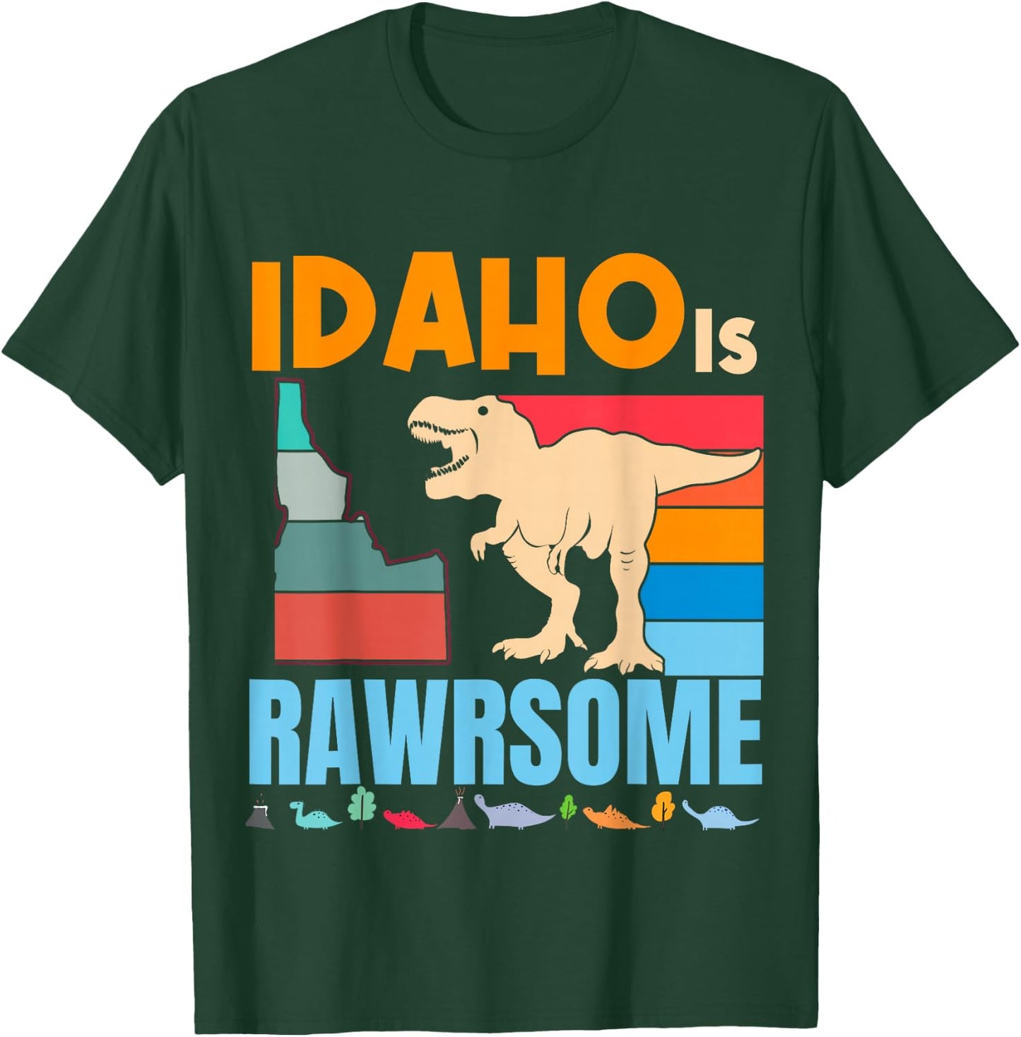 Idaho Is Awesome Dinosaur I Love Idaho Gift Kids Boys Girls T-Shirt - T-Shirt | Forest
