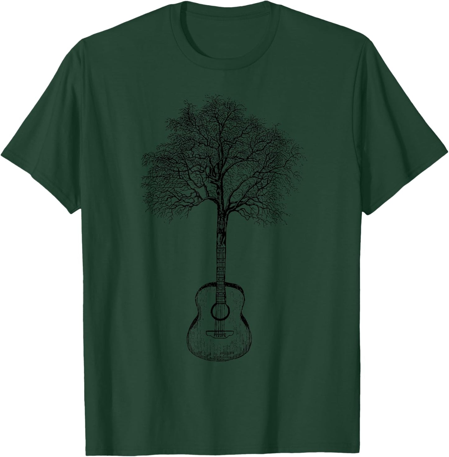 Tree Acoustic Guitar Minimalist Music is Life Vintage T-Shirt - T-Shirt | Forest