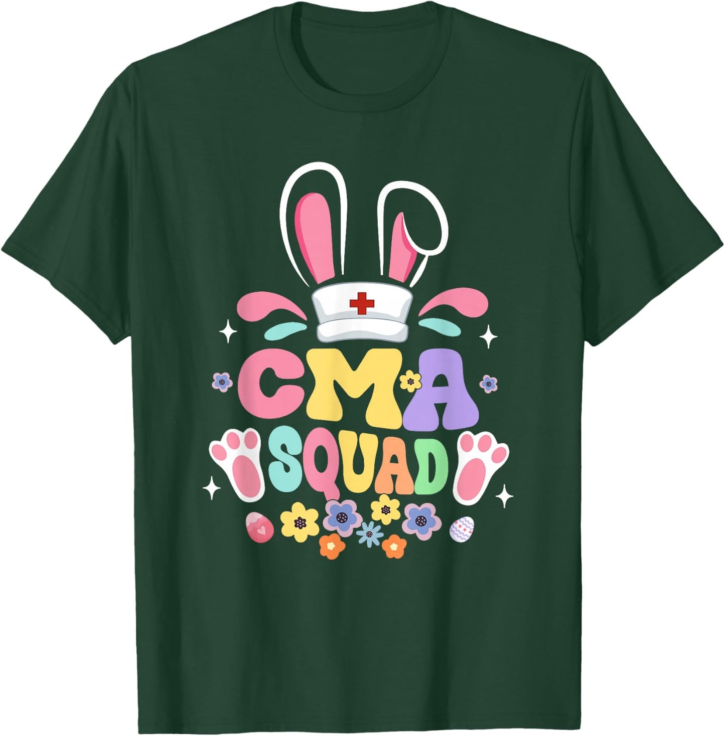 Retro Groovy CMA Squad Bunny Ear Flower Easter T-Shirt - T-Shirt | Forest