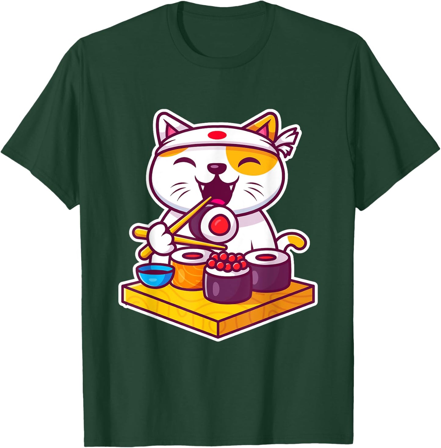 Funny Cool Sushi Cat New Look Outfit Illustration Graphic Men Women Kids T-Shirt - T-Shirt | Forest
