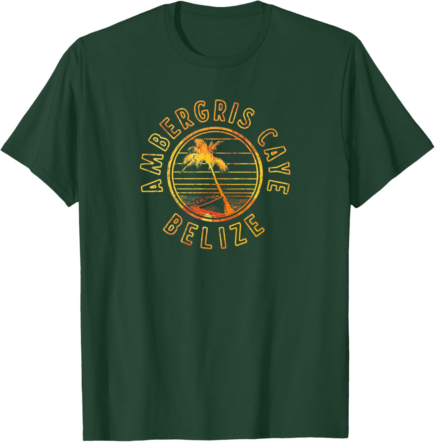 Belize Ambergris Caye Retro Sunset T-Shirt - T-Shirt | Forest