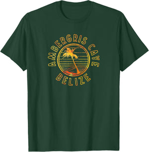 Belize Ambergris Caye Retro Sunset T-Shirt - T-Shirt | Forest