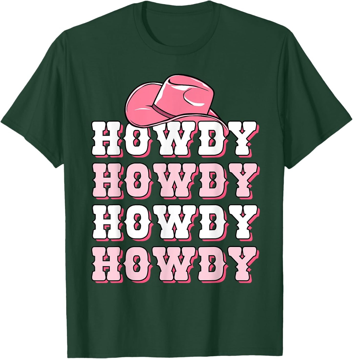 Girls Pink Howdy Western Shirt Cowboy Hat Southern Cowgirl T-Shirt - T-Shirt | Forest