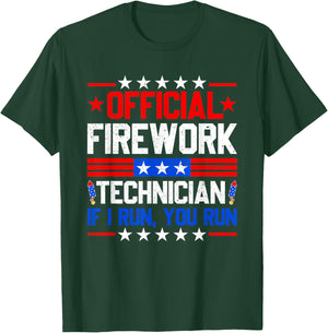 Official Firework Technician Funny 4th of July Fireworks Kids Men T-Shirt - T-Shirt | Forest