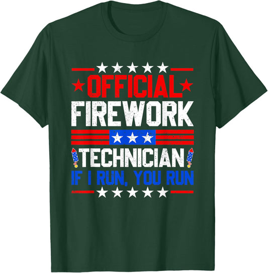 Official Firework Technician Funny 4th of July Fireworks Kids Men T-Shirt - T-Shirt | Forest