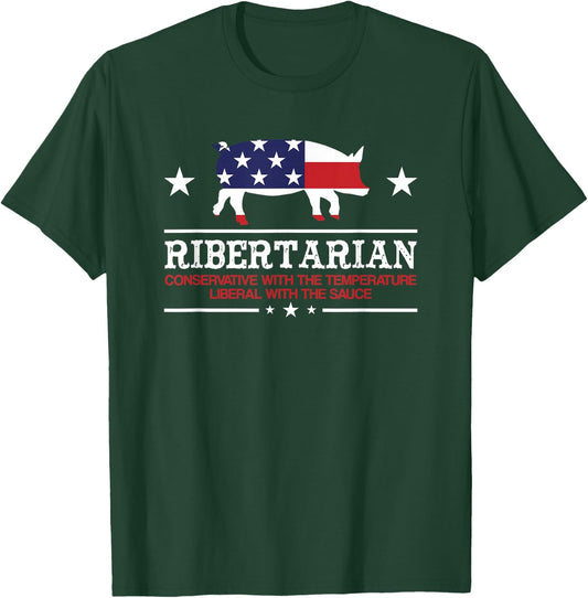 Ribertarian Ribs Pig Patriot Grilling Smoker Grill Funny BBQ T-Shirt - T-Shirt | Forest