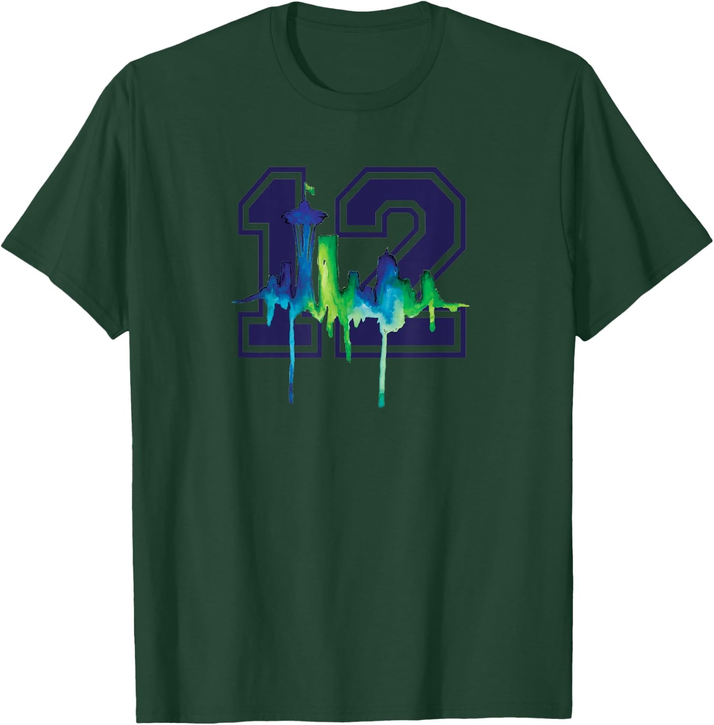 Seattle Football Fan - city skyline 12 watercolor T-Shirt - T-Shirt | Forest