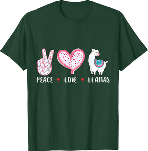 Peace Love Llamas Gift Girls Boys Kids Women Men Llama T-Shirt - T-Shirt | Forest
