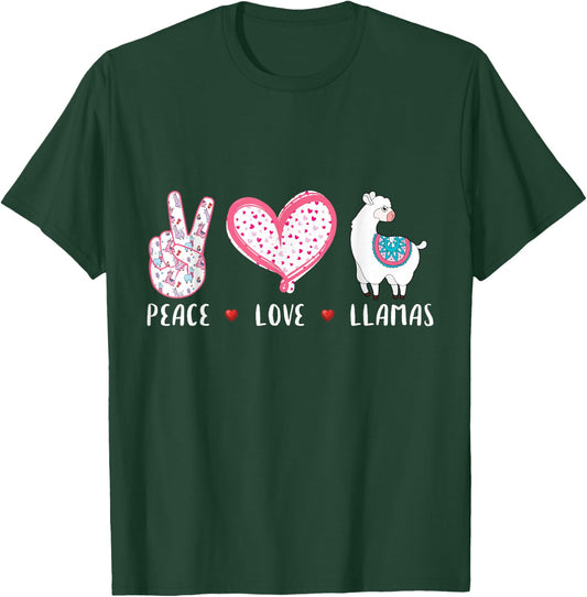 Peace Love Llamas Gift Girls Boys Kids Women Men Llama T-Shirt - T-Shirt | Forest