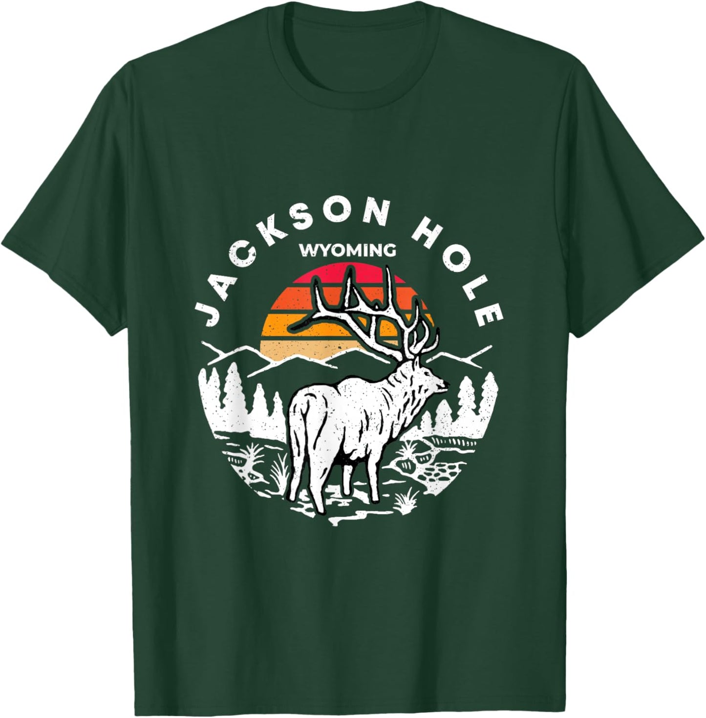 A Buck In Retro Sunset Jackson Hole Wyoming Outdoor T-Shirt - T-Shirt | Forest