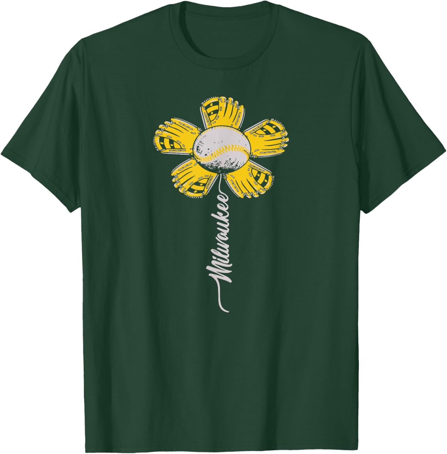Milwaukee Baseball Flower, Baseball Enthusiasts 2024 T-Shirt - T-Shirt | Forest