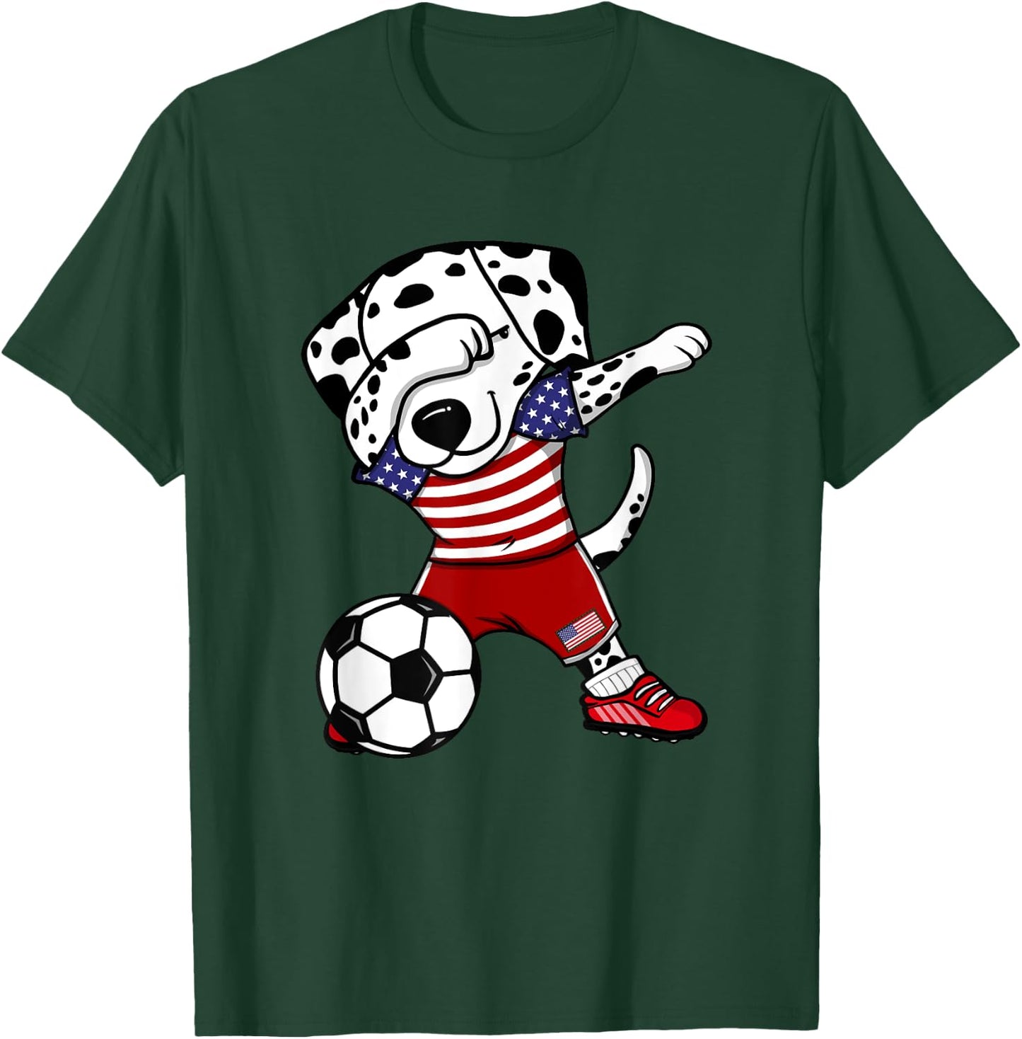 Dabbing Dalmatian America Soccer Fan Jersey US Flag Football T-Shirt - T-Shirt | Forest