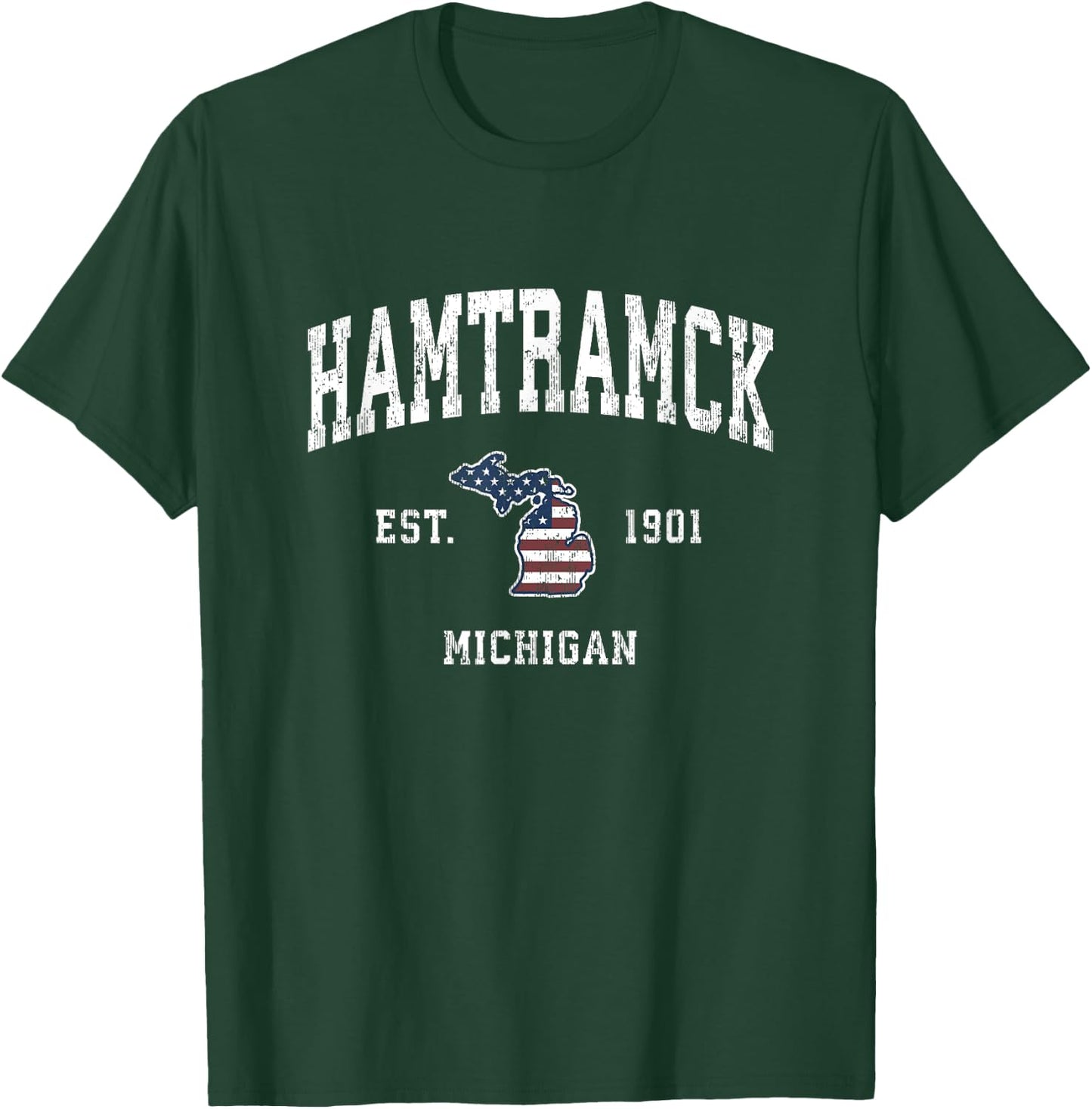 Hamtramck Michigan MI Vintage American Flag Sports Design T-Shirt - T-Shirt | Forest