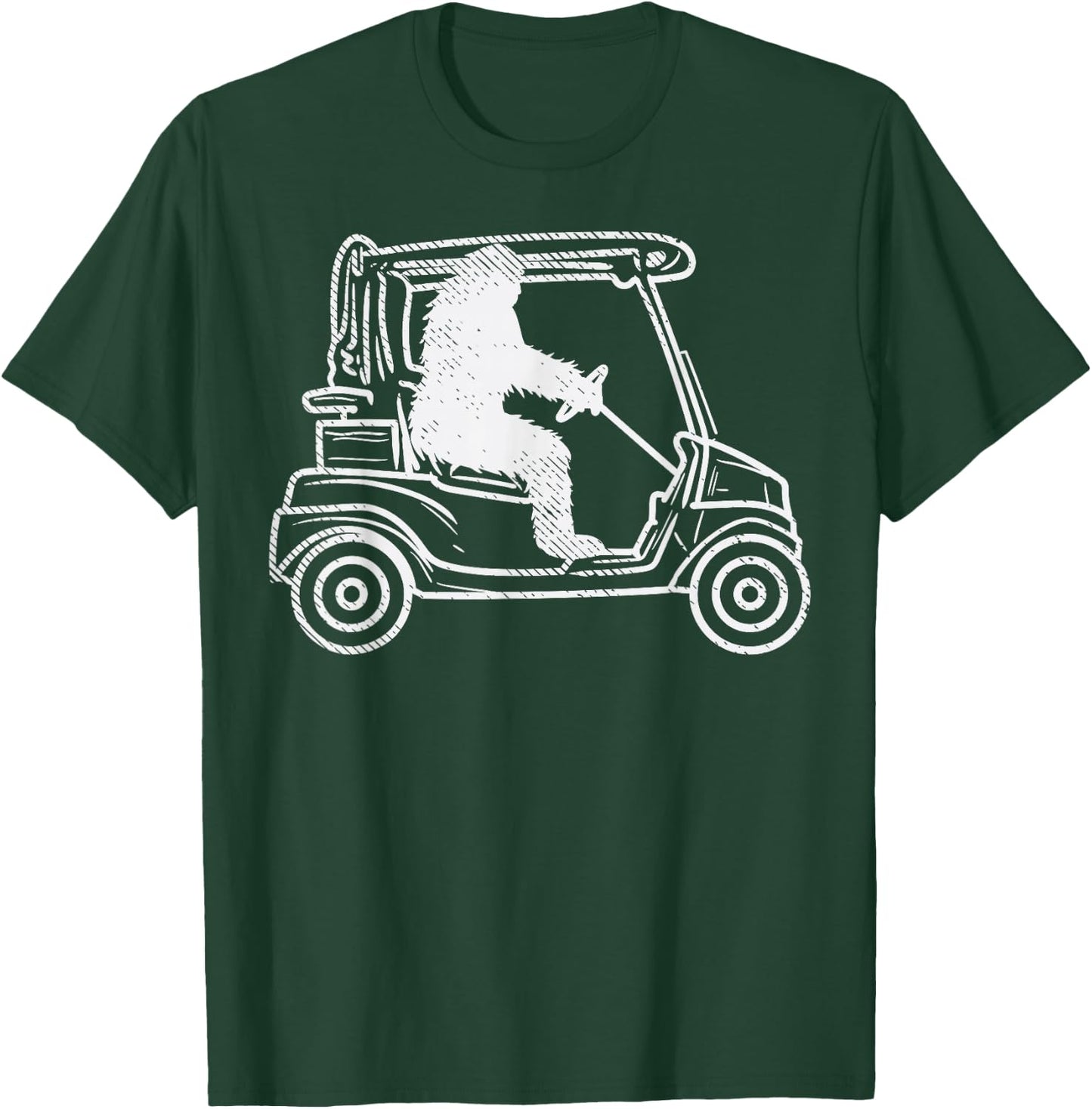 Bigfoot Sasquatch Driving Golf Cart Funny Golfing Golfer T-Shirt - T-Shirt | Forest