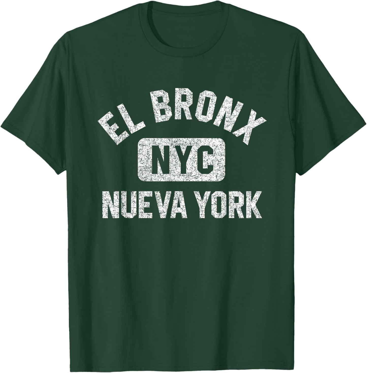 El Bronx Nueva York NYC Gym Style Distressed White Print T-Shirt - T-Shirt | Forest