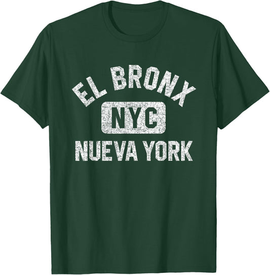 El Bronx Nueva York NYC Gym Style Distressed White Print T-Shirt - T-Shirt | Forest
