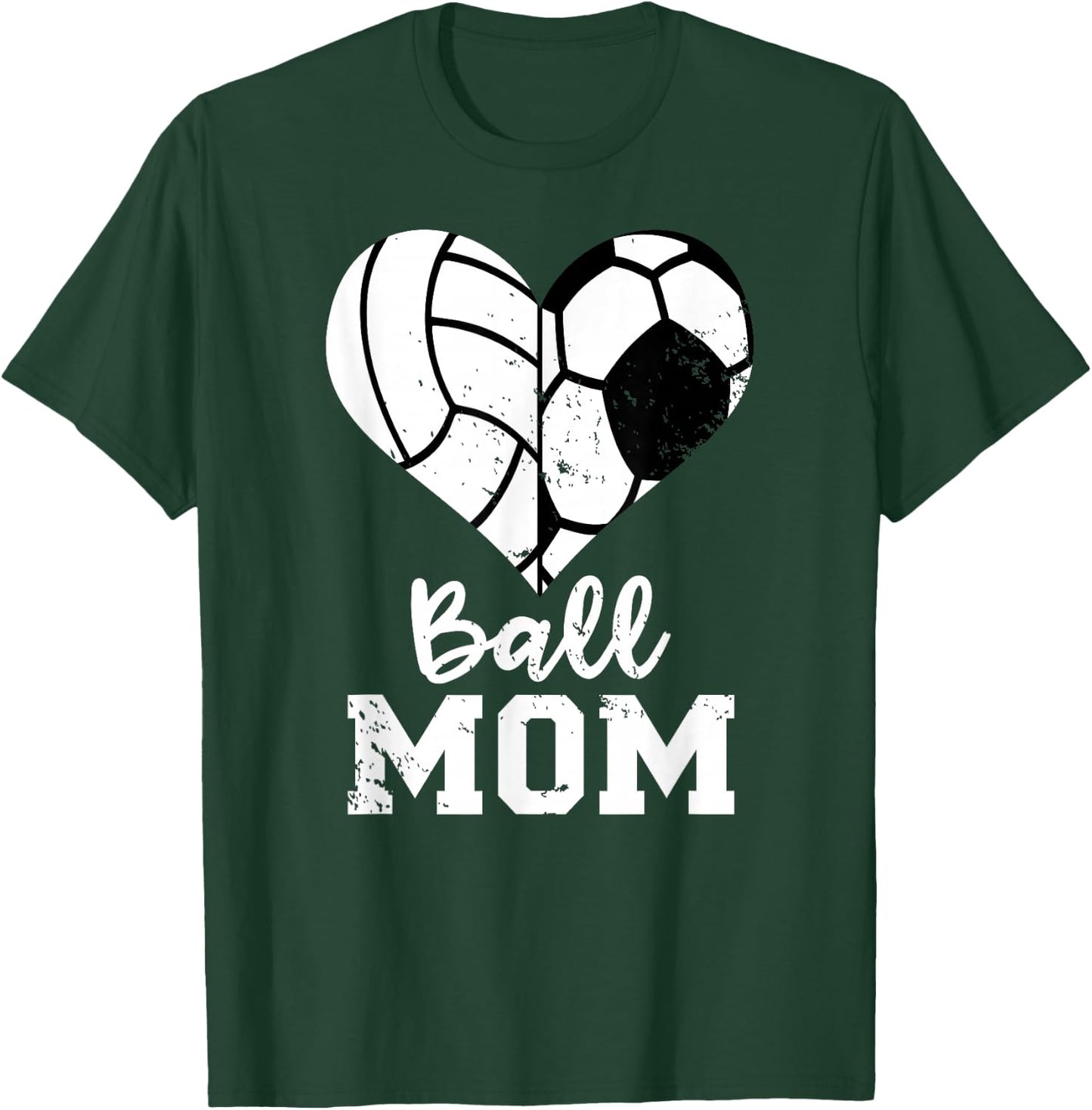Ball Mom Heart Funny Soccer Volleyball Mom T-Shirt - T-Shirt | Forest