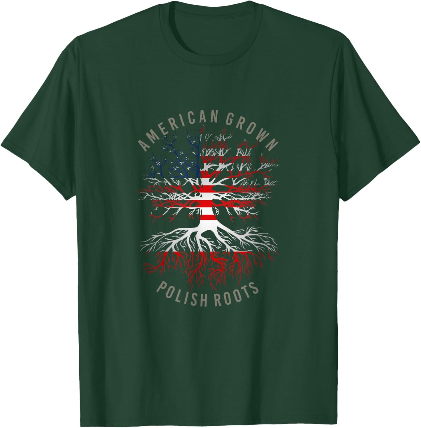 American Grown Polish Roots USA Poland Flag Heritage Tree T-Shirt - T-Shirt | Forest