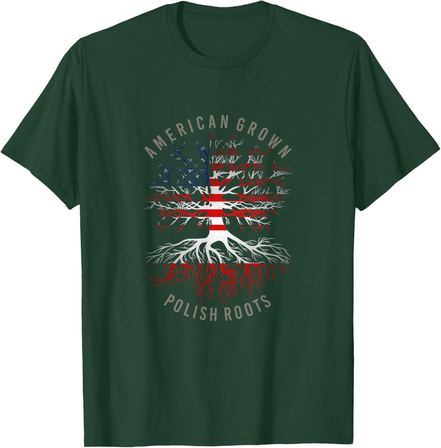 American Grown Polish Roots USA Poland Flag Heritage Tree T-Shirt - T-Shirt | Forest