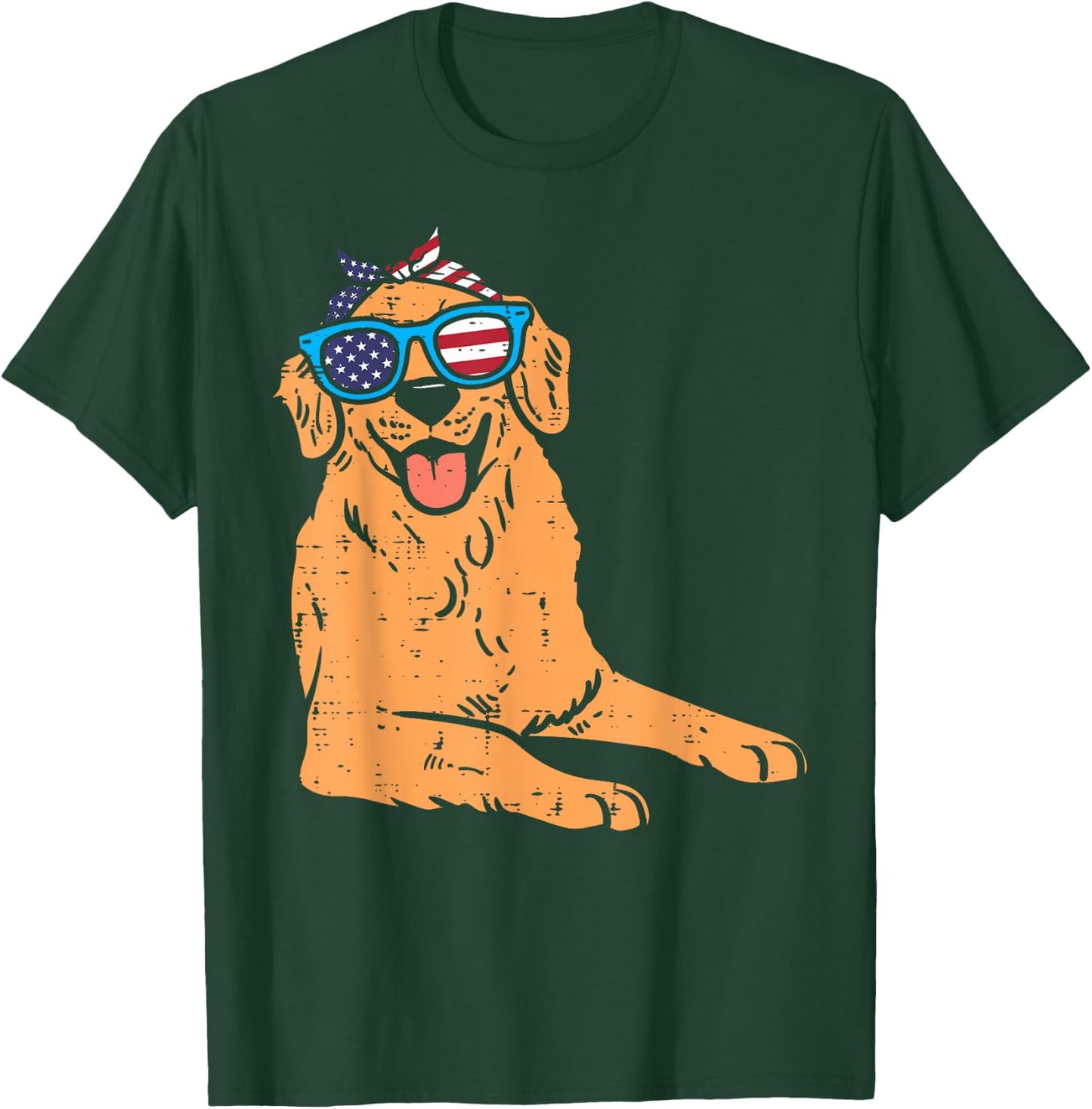 Bandana Golden Retriever American USA 4th Of July Fourth Dog T-Shirt - T-Shirt | Forest