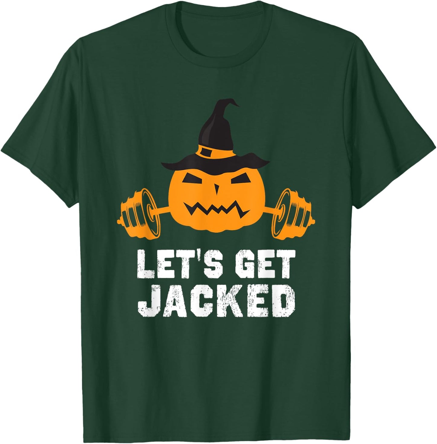 Let’s Get Jacked Gym Weightlifting Halloween Pumpkin T-Shirt - T-Shirt | Forest