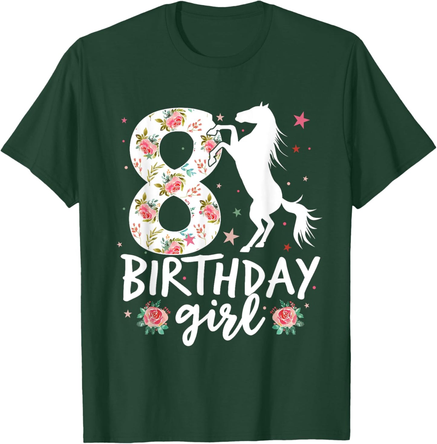 Floral Horse Birthday 8th Birthday 8 Years Old horse girl T-Shirt - T-Shirt | Forest