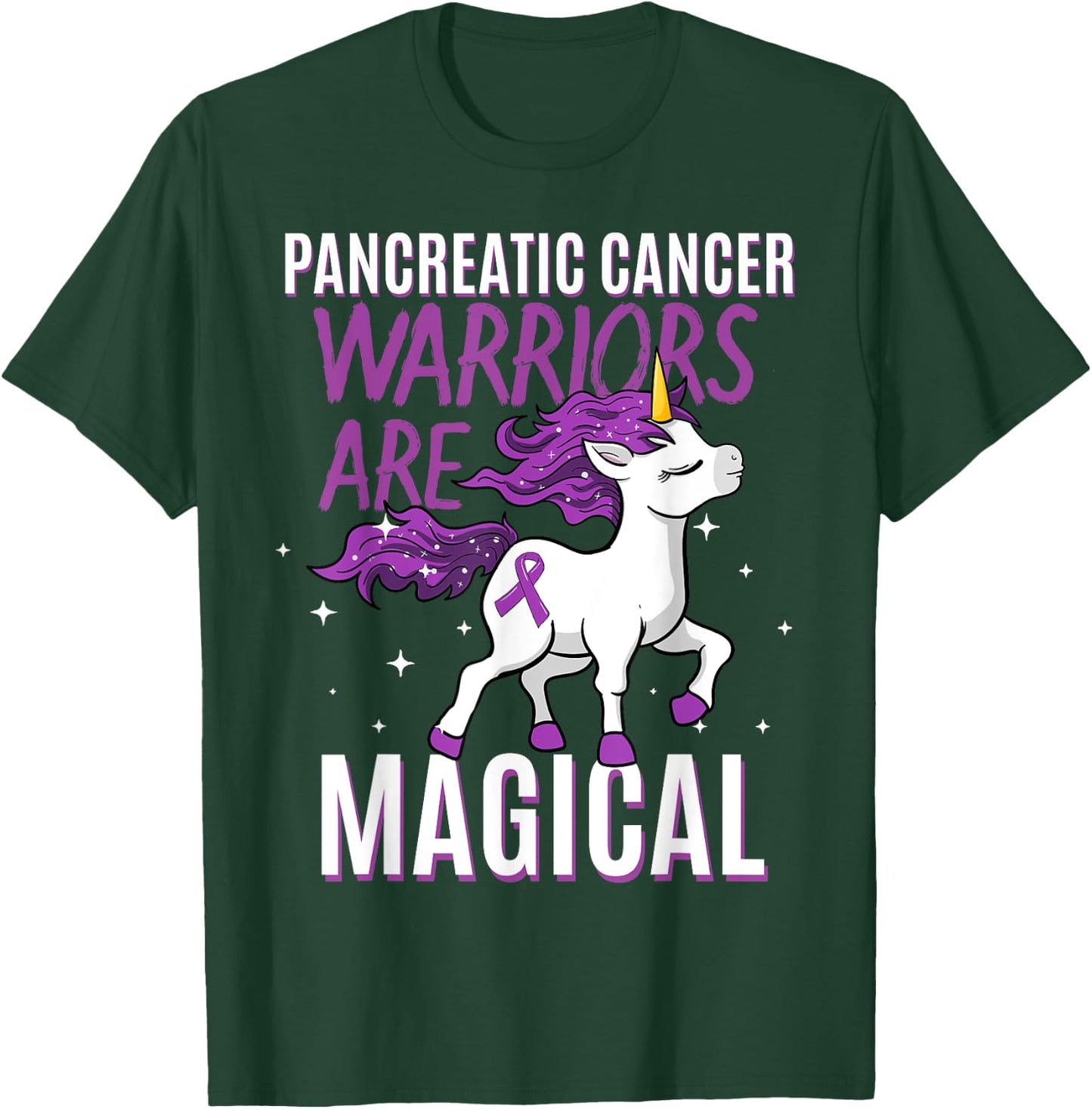Pancreatic Cancer Warrior Magical Unicorn Purple Ribbon Gift T-Shirt - T-Shirt | Forest