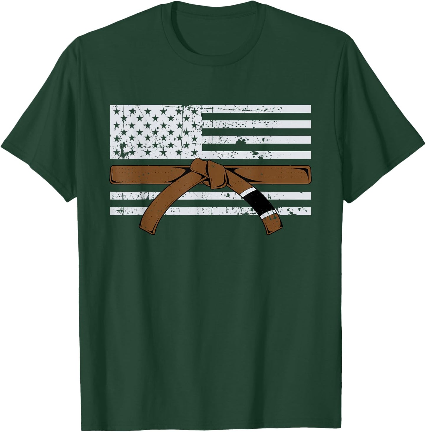 American Flag Jiujitsu Brown Belt Gift | Martial Arts Lover T-Shirt - T-Shirt | Forest
