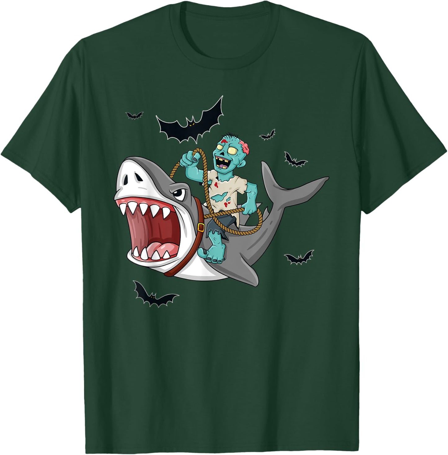 Halloween Zombie Riding Shark Funny Boys Girls Kids T-Shirt - T-Shirt | Forest