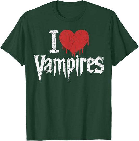 I Love Vampires I Red Heart Vampires Grunge Halloween Horror T-Shirt - T-Shirt | Forest