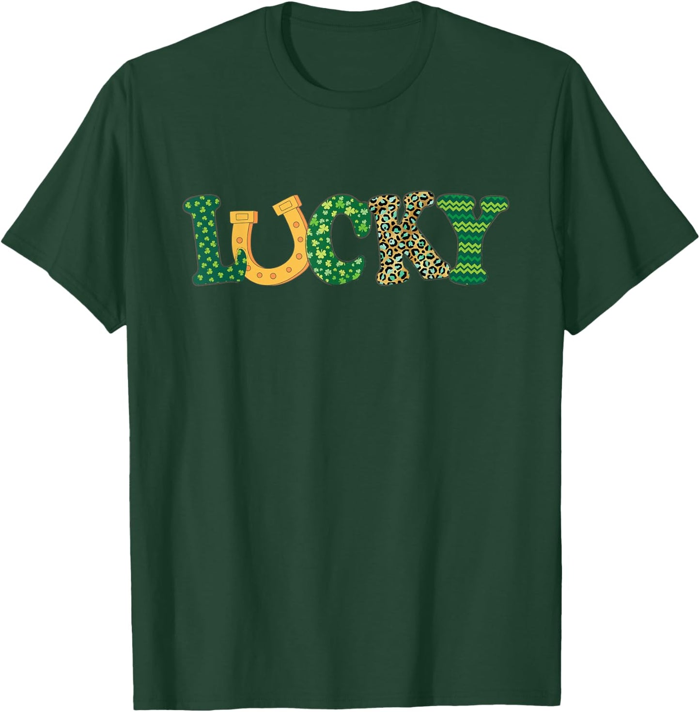 Lucky Horseshoe Women Kids Girls Cute St. Patrick's Day T-Shirt - T-Shirt | Forest