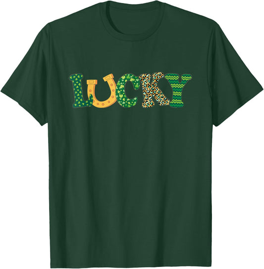 Lucky Horseshoe Women Kids Girls Cute St. Patrick's Day T-Shirt - T-Shirt | Forest