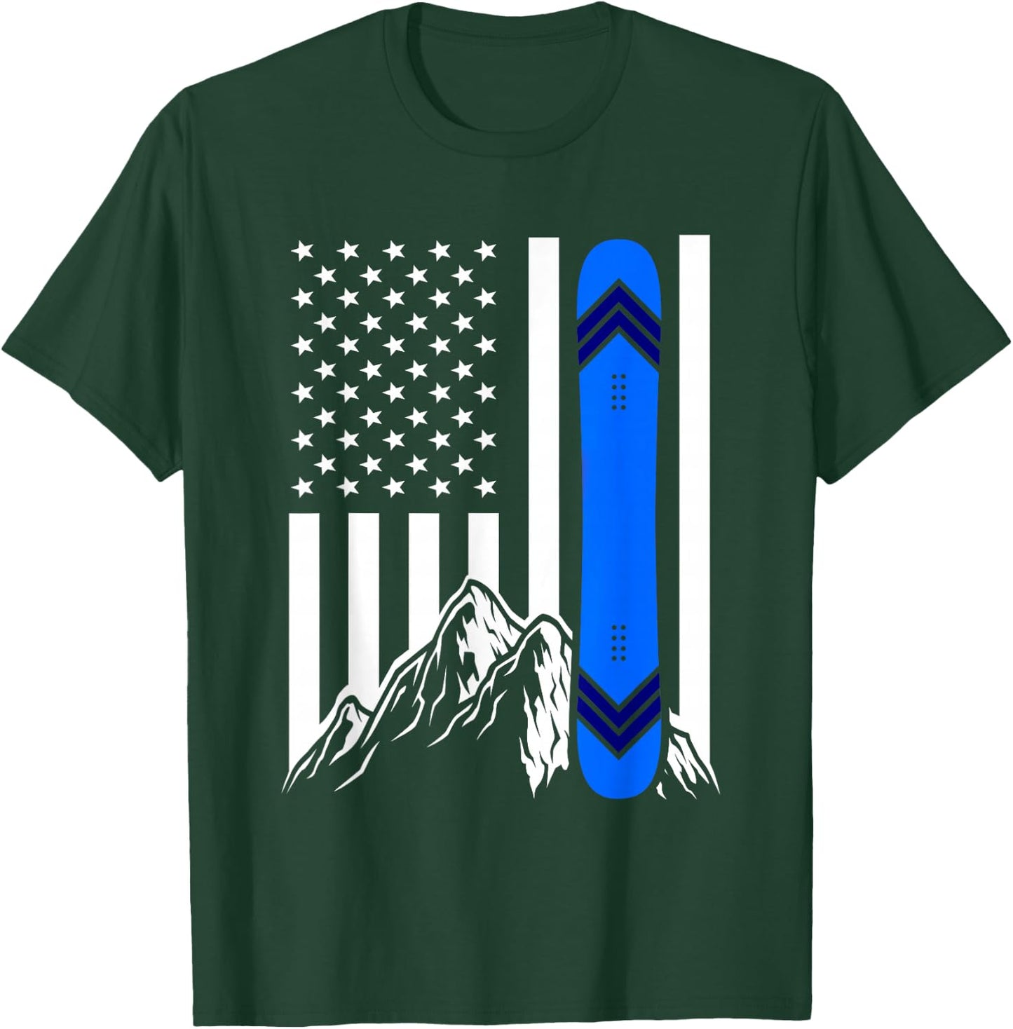 American Flag Snowboarding Gifts Mountain Snowboarder T-Shirt - T-Shirt | Forest