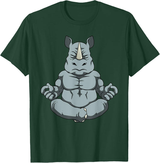 Meditation Shirt Men Rhinoceros Yoga Gift Men Namaste Rhino T-Shirt - T-Shirt | Forest