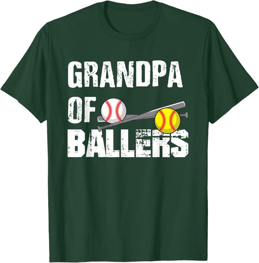 Grandpa Of Ballers Funny Baseball Softball Fathers Day Gift T-Shirt - T-Shirt | Forest
