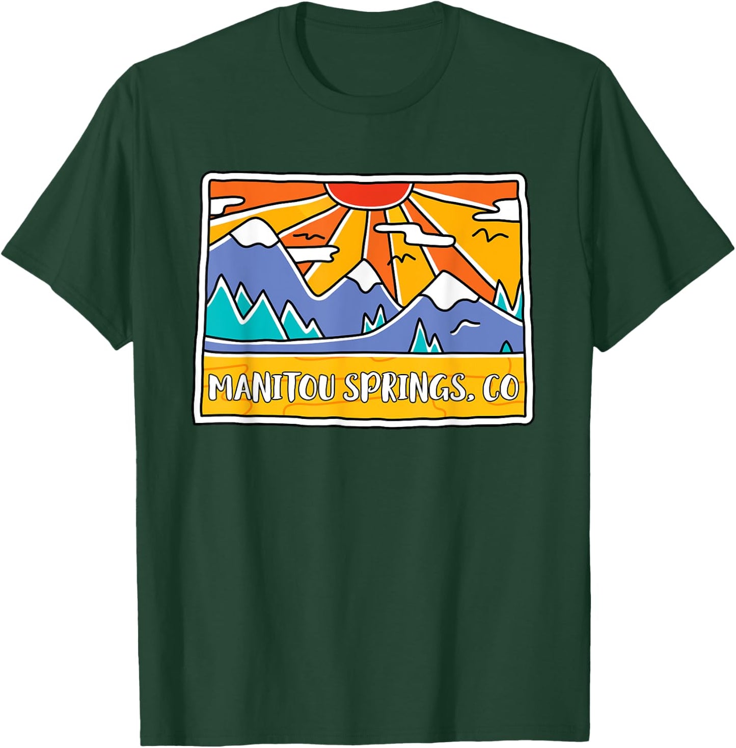 Manitou Springs, CO Colorado Mountains Outdoor art retro sun T-Shirt - T-Shirt | Forest