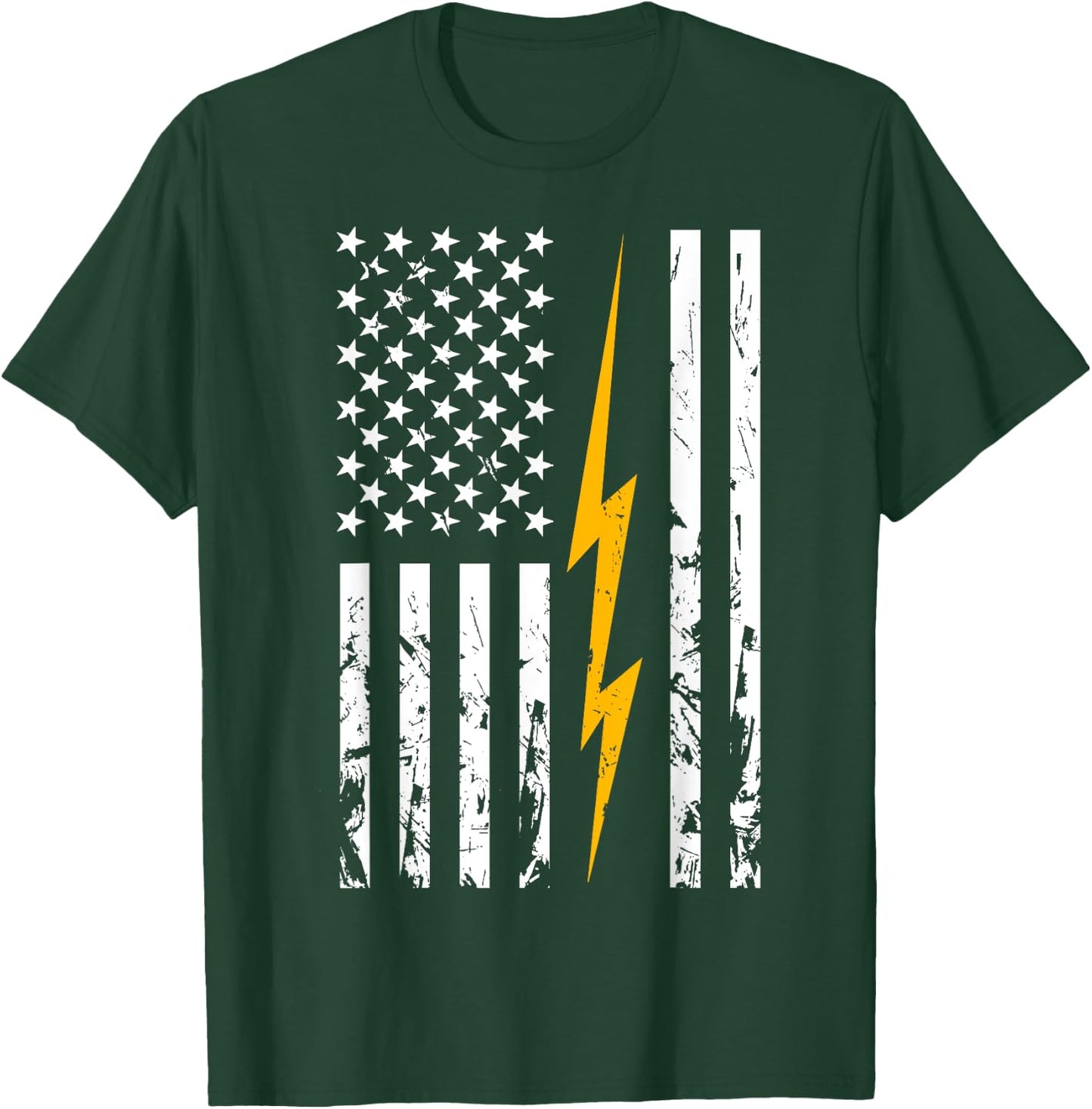 Electrician American Flag Electric Bolt Lineman USA Flag T-Shirt - T-Shirt | Forest