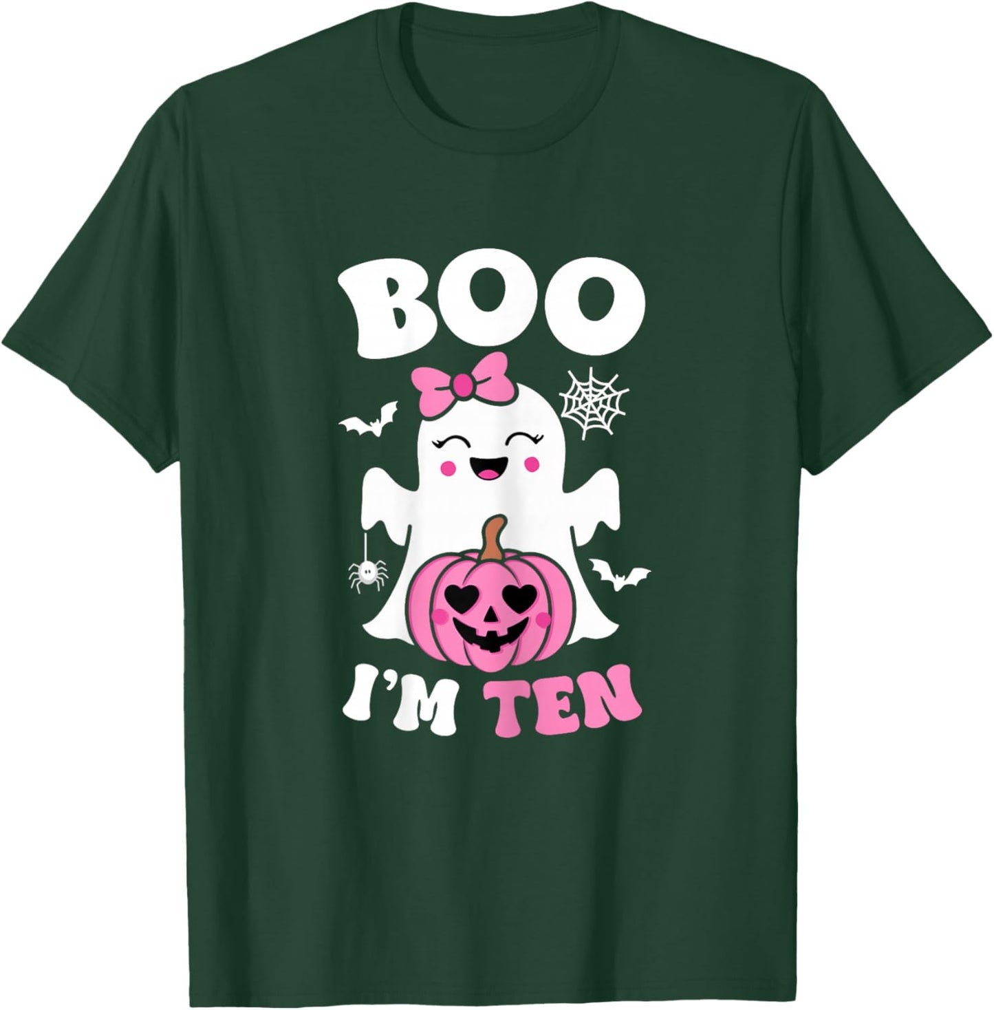 Ghost Boo I'm Ten Year 10th Birthday Girls Halloween Groovy T-Shirt - T-Shirt | Forest