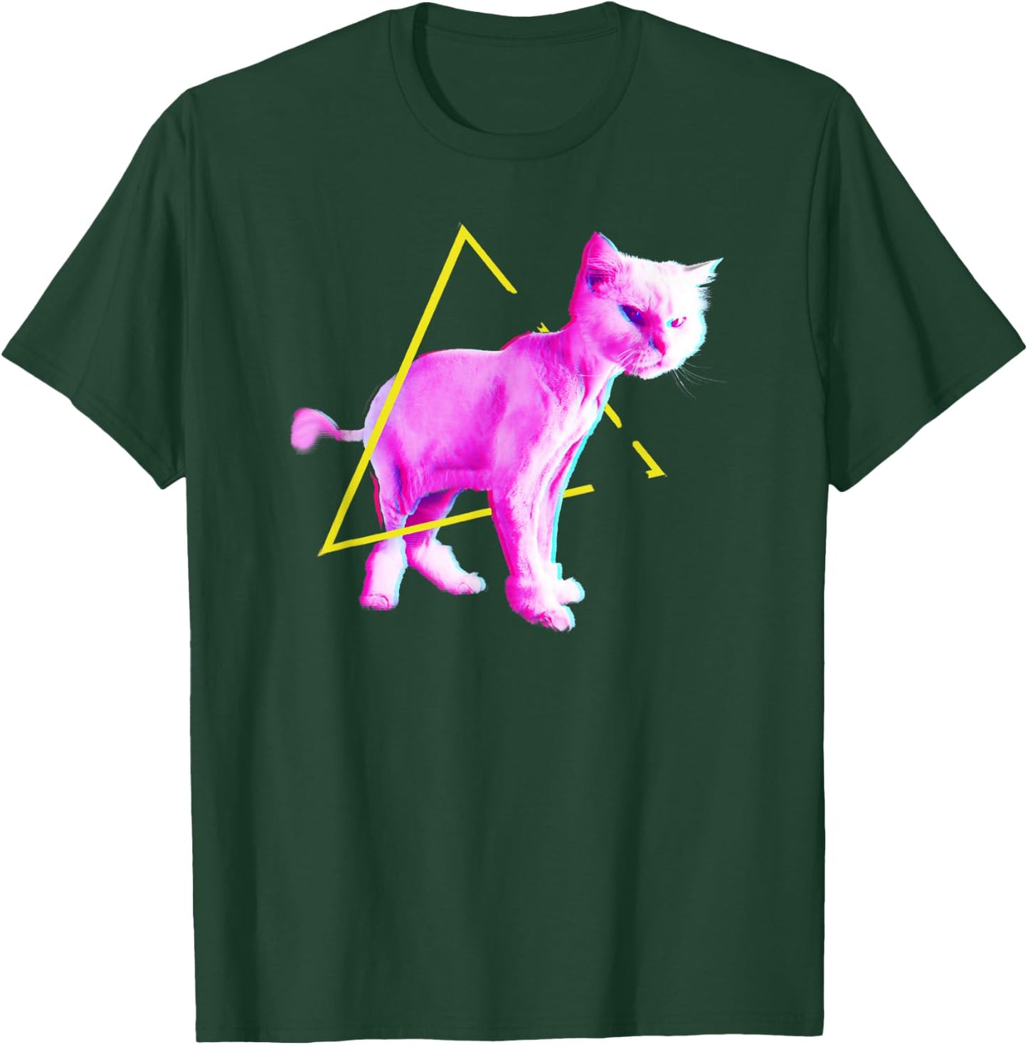 Funny Cat Synthwave Vaporwave Triangle 70s 80s Retrowave Cat T-Shirt - T-Shirt | Forest