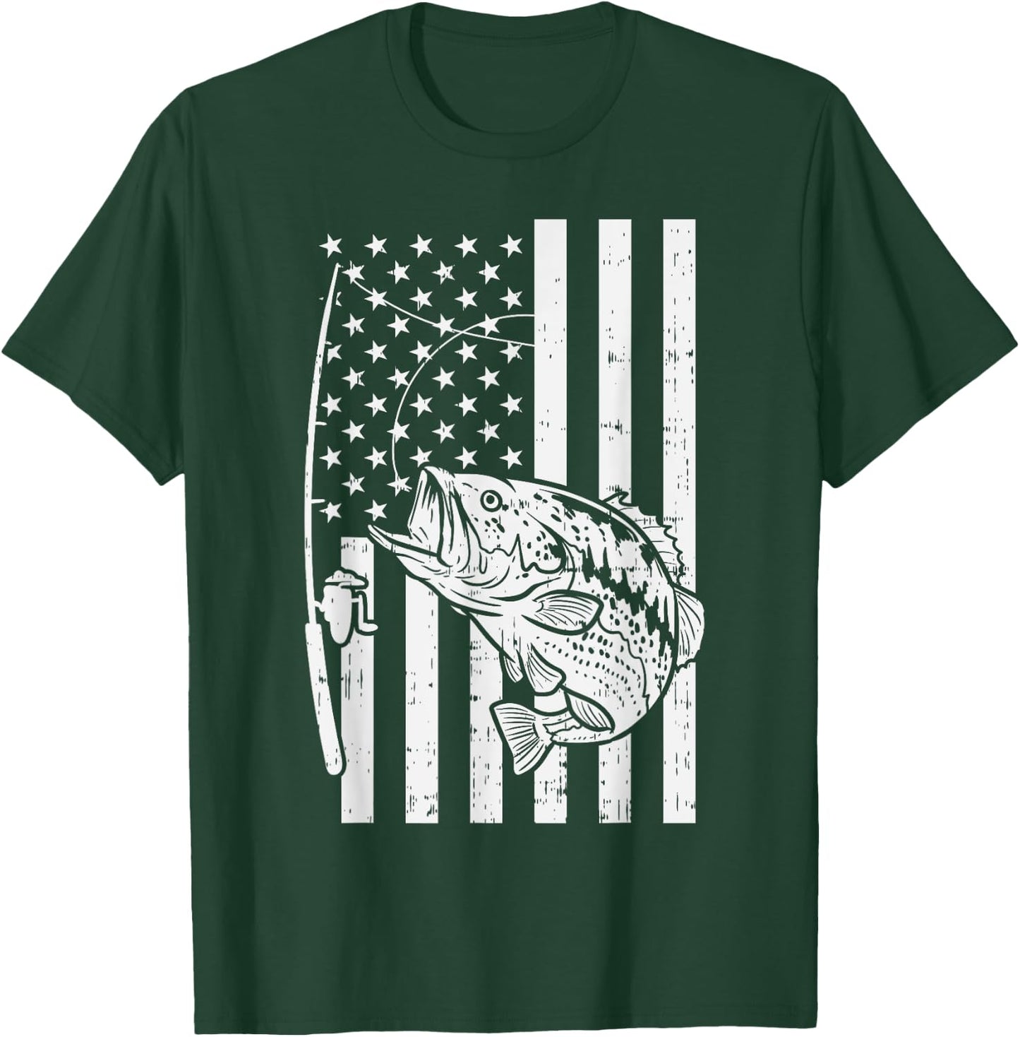 American Flag Bass Fishing Vintage Patriotic Fisherman Gift T-Shirt - T-Shirt | Forest