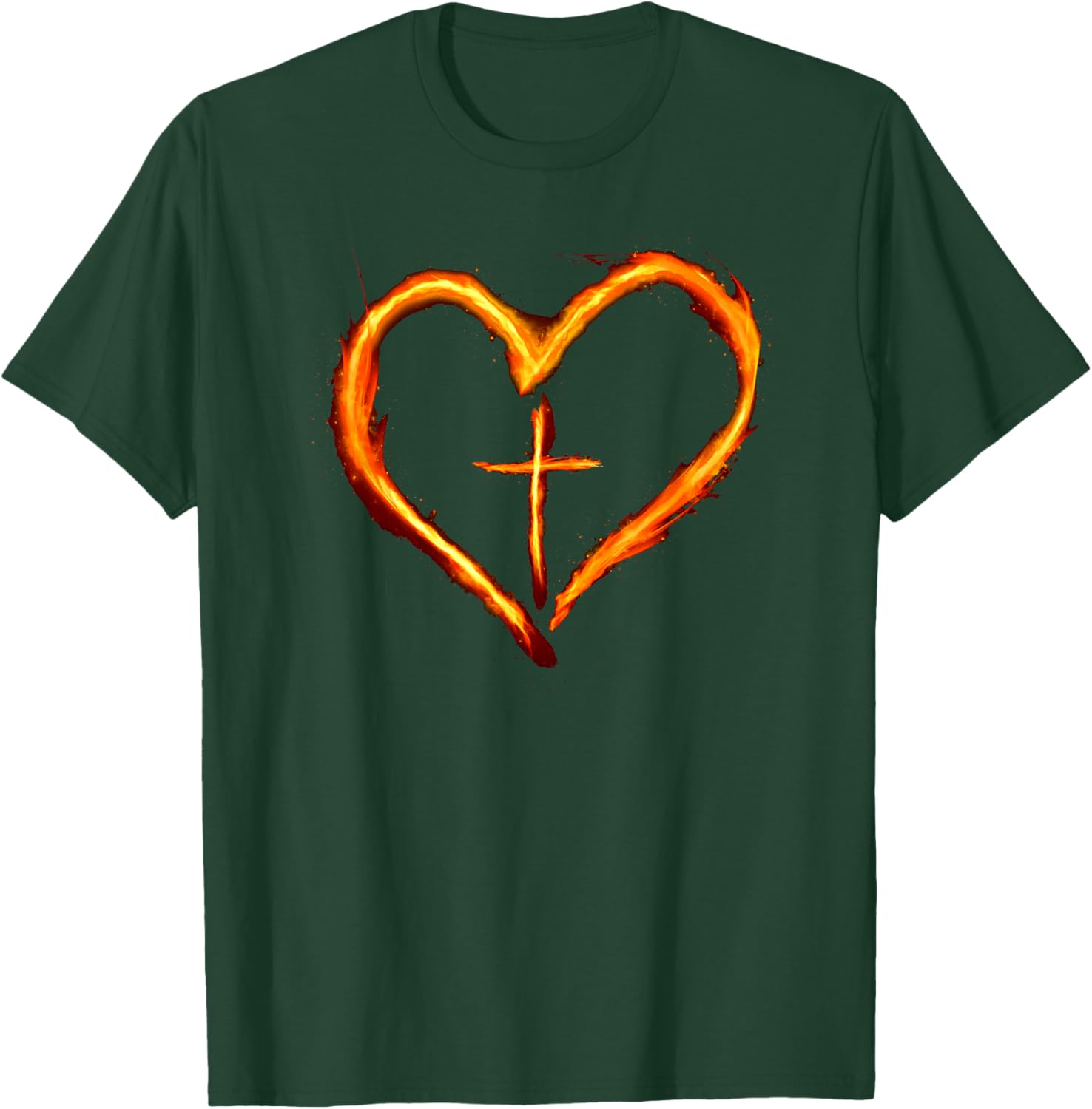 Christian Cross Revival Heart Flame – Be on Fire for Jesus T-Shirt - T-Shirt | Forest