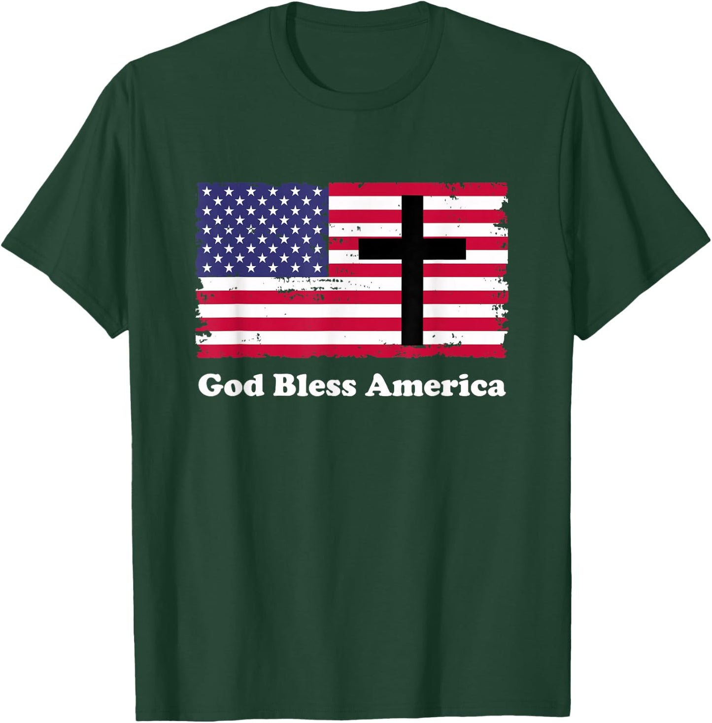 God Bless America Patriotic Flag with Cross T-Shirt - T-Shirt | Forest