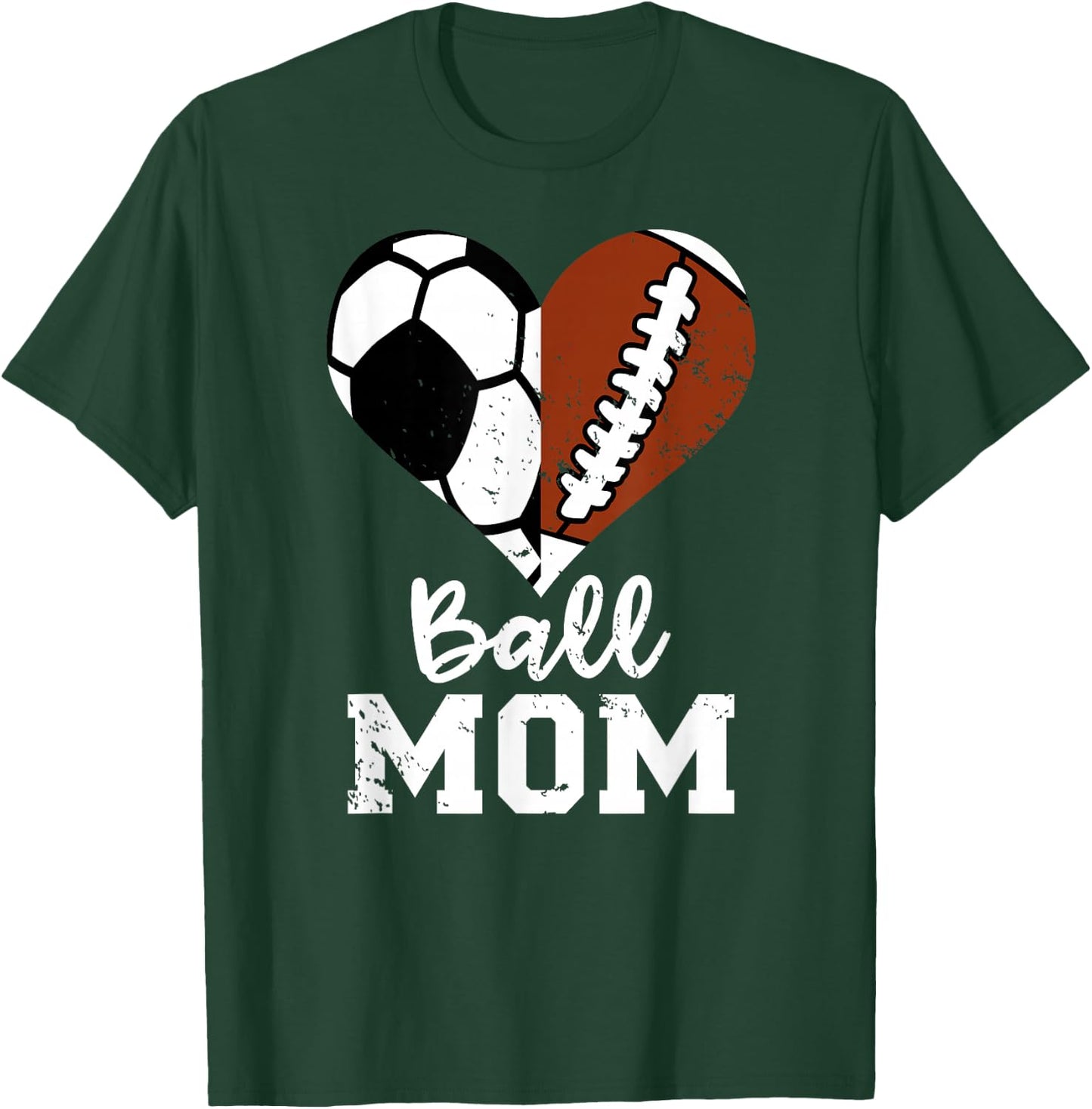 Ball Mom Heart Funny Football Soccer Mom T-Shirt - T-Shirt | Forest